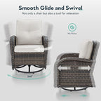 5 Piece Patio Furniture Set - Wicker Patio Conversation Set with Swivel Glider, 3 Seat Sofa, Tempered Glass Side Table and Coffee Table for Deck Backyard - Brown Wicker Beige Cushion