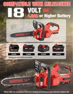 14 Inch Brushless Electric Chainsaw Cordless for Milwaukee M18 Battery, Power Chain Saws with Auto Oiler, Low Kickback, Battery Powered Chainsaw for Tree Trimming, Storm Clean-Up, Wood Cutting Pruning
