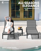 Patio Chaise Lounge Chair Set of 2, Outdoor Lounge Chairs with Wheels, 5-Position Adjustable Sun Loungers for Pool, Deck, Beach,Grey