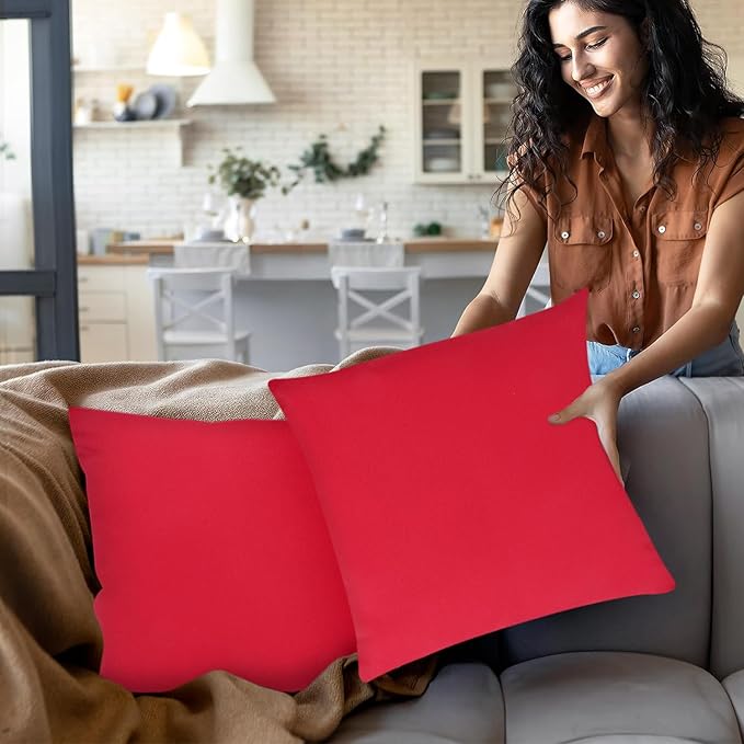 Covers & All Premium Square Throw Pillow Inserts with Covers Set of 4, 16 x 16 Inches Red, Decorative Cushions for Couch Sofa Home Decor Office Travel UV Resistant Waterproof Soft Cushions Pillows