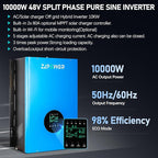 ZLPOWER 10000W 48V Off-Grid Inverter Charger, Peak Power 30000W for 20s, 240V AC Input, 120/240V Split Phase Output, Pure Sine Wave, UL1741 Certified, Built-in 2 MPPT Low Frequency for Solar System