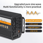 500W Pure Sine Wave Inverter (1000W Peak), 12V/24V Auto-Detect, 50Hz/60Hz Switchable, LCD Display, Type-C Fast Charging, Silent Design, Overload & Overheat Protection for RV, Home (Black-500W)