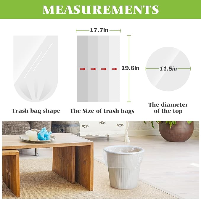Teivio 4 Gallon 300 Counts Strong Clear Trash Bags Garbage Bags, Mini Waste Basket Liners,Bathroom Trash Can Bin Liners, Small Plastic Bags for Home Office Kitchen Car Bedroom Dog waste Baby Diaper