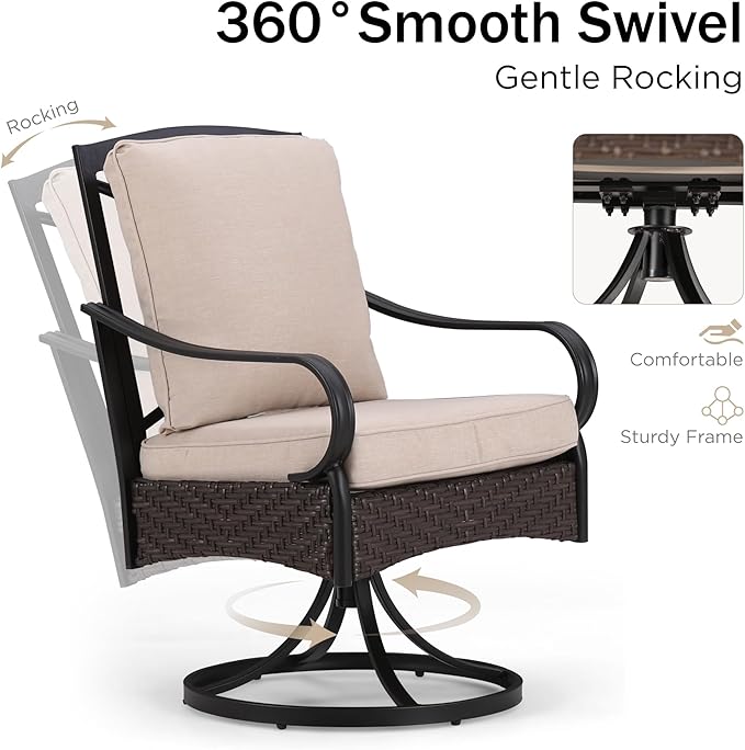 PHI VILLA Outdoor Dining Set for 6, All-Weather Patio Table and Chairs Set for 6 with Umbrella, Heavy Duty Rectangle Patio Table Set, Large Outdoor Chairs with Thick Cushions, 2 Swivel