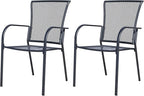 Outdoor Metal Patio Chairs Set of 2, Stackable Iron Mesh Dining Chairs with Armrests, All-Weather Bistro Chairs for Garden, Backyard, Porch, or Balcony