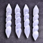 JIC Gem 4pc Selenite Spiral Wand Double Point Moroccan Selenite Crystals and Healing Stones 6-6.5 inch