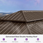 PURPLE LEAF 14' X 24' Outdoor Hardtop Gazebo Patio Wide Aluminum Frame Metal Double Roof with Heavy Duty Netting and Curtains for Permanent Hard Top Pavilion Screen, Khaki