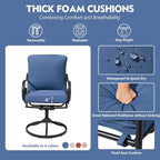MELLCOM Patio Swivel Chair Set of 2, Outdoor Dining Chairs with Thickened Cushions, Metal Patio Chairs Gentle Rocker for Outside, Garden Lawn & Porch, Blue