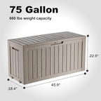 75 Gallon Waterproof Resin Deck Box, UV Resistant Outdoor Storage for Garden, Patio, Porch, Delivery, Light Brown