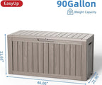 EasyUp 90 Gallon Outdoor Storage Box, Resin Waterproof UV-Resistant Deck Box, Reinforced Stability for Patio, Garden, and Poolside, Striped Gray