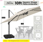 Hotime 10ft Cantilever Patio Umbrella Outdoor Heavy Duty Double Top Windproof Aluminum Offset Umbrella with 360°Rotation for Pool Garden Deck, Beige