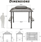 Domi 8'x6' Grill Gazebo Hardtop Aluminum BBQ Gazebo with Bar Shelves and Ceiling Hooks, Double Metal Roof Outdoor Gazebos for Patio Lawn Garden Deck (Dark Brown)