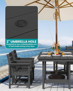 SERWALL Outdoor Dining Set for 6, HDPE Outdoor Furniture with Umbrella Hole & 1 Cushioned Bench & 4 Outdoor Dining Chairs, Black