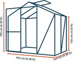 Greenhouse Jasmin 2 Aluminum Frame - 6.3 x 4.3 ft Approx. 6 mm Polycarbonate Panels - Bonus Base Frame and Automatic Vent Opener