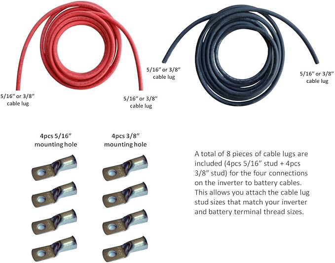 WindyNation 4/0 Gauge AWG (2 Feet Black + 2 Feet Red) Power Inverter Battery Cable Wire Kit for DC to AC Inverters RV, Car, Solar, Marine, Off-Grid