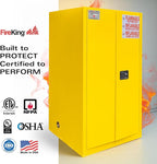 FireKing Yellow Flammable Safety Cabinet, Flammable Liquids Storage Cabinet, 60 Gallon Steel Safety Cabinets with Manual Door for Commercial, Industrial & Home Use, 34" x 34" x 65"