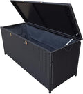Oakland Living 113 Gallon Outdoor Storage Box, Patio Rattan Deck Box, Wicker Storage Bench for Indoor, Outdoor, Pool, Balcony, Yard, Garden, Black