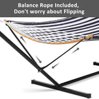 SUNCREAT Hammocks Extra Large Hammock with Stand Included, Double Hammock with Curved Spreader Bar, Black Stripes
