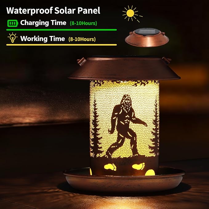 2 Pack Bird Feeders for Outdoors Bigfoot Garden Decor Gifts for Women Mom Grandma Solar Lanterns Outdoor Waterproof Metal Solar Decoration OutsideLED Lanterns for Yard, Patio, Lawn, Pathway