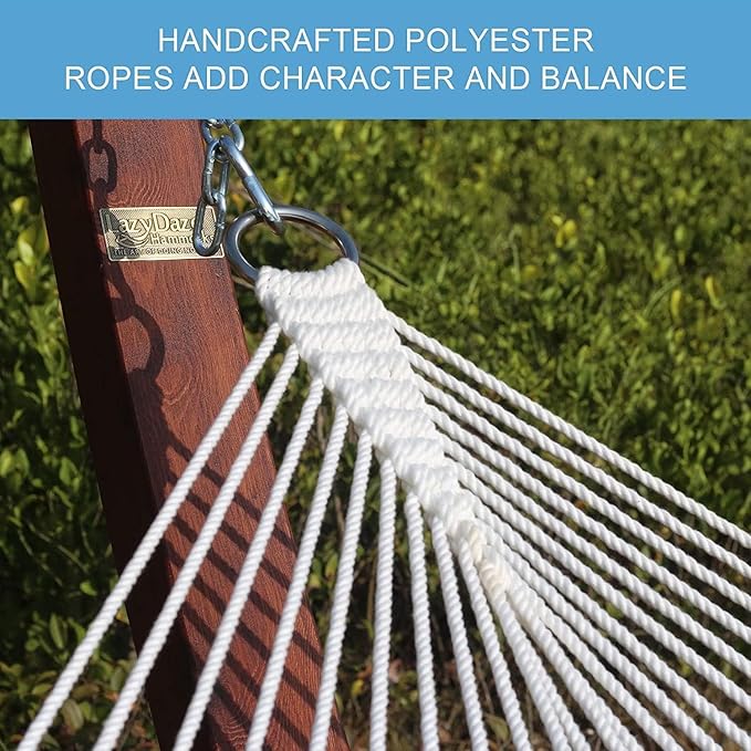 Lazy Daze Hammocks 12FT Quilted Fabric Double Hammock with Spreader Bars and Detachable Pillow, 2 Person, 450lbs Capacity, Blue White