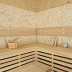 Customize Indoor Steam Sauna, 4-8 Person, Pentagon Design with Electric Sauna Heater, Canadian Hemlock/Red Cedar, WiFi Control Option, Double Level Bench, 8 mm Tempered Glass, 7-Color Lights, 220V