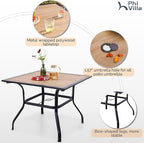 PHI VILLA 5 Pieces Patio Dining Set for 4 with 10ft Patio Umbrella, Metal Outdoor Stackable Wrought Iron Chair Set of 4 & 37" Metal Wood-Like Dining Table,3 Tier Vented Market Table Beige Umbrella