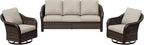 3 Pieces Patio Conversation Set, 78" Wicker 2-Seat Couch with Washable Cushions, Wicker 360 Degree Swivel Glider Rocker Chairs, Sofa for Garden, Lawn (Beige)