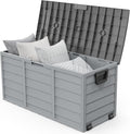 VINGLI 75 Gallon Outdoor Storage Box, Lockable Plastic Storage Containers with Lid, Patio Deck Box Furniture for Garden, Pool, Balcony, Yard (Grey)