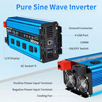 2500w Pure sine Wave Inverter DC 12V to AC 110V/120V Converter, 5000w (Peak) with LCD Display, Wireless/Wired Remote Control, 4AC outlets and 4USB.Ideal for Camping, RV Travel, Off-Grid Solar Systems