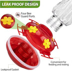 BOLITE Glass Hummingbird Feeders for Outdoors Hanging, Built-in Ant Moat, 4 Bee Guard Feeding Ports with Perches, Leak Proof, 15 Ounces, Stars Decor, Red, Gifts for Women Men, Gifts for Mom Dad