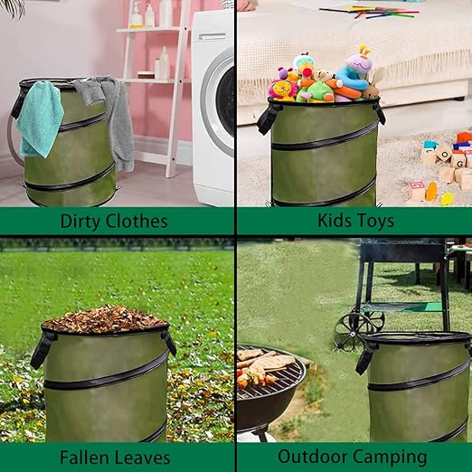 Camping Trash Can, Pop-Up Trash Can/Recycle Bin, Reusable Yard Waste Bags/Lawn Bags/Leaf Bags, Car Garbage Can, Foldable Camping Recycling Bin 2-Pack (Green10gallons)