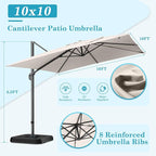 Hotime 10x10ft Large Cantilever Patio Umbrellas - Upgrade and Intensify - with 360 Rotation and 5 Angles Adjustment - Aluminum Offset Pool Umbrella Square Outdoor Umbrella for Patio Garden