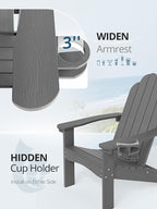 LUE BONA HDPE Adirondack Chairs Set of 4,Plastic Adirondack Chairs with Cup Holder Weather Resistant for Outdoor, Patio, Lawn, Garden, Backyard Deck, Fire Pit, Dark Gray