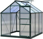 Outsunny 6' x 6' Greenhouse for Outdoors, Polycarbonate Greenhouse with Rain Gutter and Roof Vent, Aluminum Walk-in Green Houses for Outside for Patio Backyard Garden, Dark Green