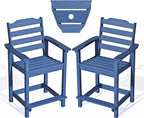 OTSUN Tall Adirondack Chairs Set of 2 with Connecting Tray, 24 inches HDPE Bar Height Outdoor Chairs, All Weather Resistant for Balcony, Porch, Kitchen (2 PC, Navy Blue)