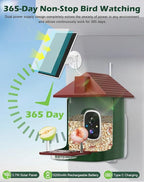 Smart Bird Feeder with Camera Solar Powered, 2.5K Live Video Bird House Camera, AI Identifies, Auto Capture & Notify, Motion Detection, Cloud Storage, Color Night Vision, Ideal Gift for Bird Watching