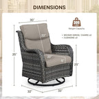 Patio Swivel Chair Set of 2, Resin Wicker Swivel Patio Glider Chairs with Smile-Shaped Cushions, High Back Luxury Swivel Patio Glider Chairs for Outdoor, Brown Wicker|Grey Cushions