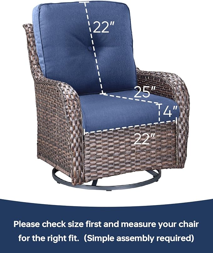 Pop 22x25/22x24 Outdoor Cushions for Patio Couch Chairs Set of 3 - High Back Outside Seat Cushions for Wicker Rattan Dining Rocker Glider Loveseat 3-Seater Sectional Sofa - Navy Blue/Button