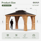 Aoxun 10' x 12' Hardtop Gazebo, Wooden Finish Coated Aluminum Frame Canopy, Galvanized Steel Double Top, Outdoor Permanent Metal Pavilion with Curtains and Netting, for Backyard, Patio and Deck