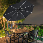 EliteShade USA 10-Year-Non-Fading Solar 9ft Market Umbrella with 80 LED Lights Patio Umbrellas Outdoor Table Umbrella with Ventilation, Black
