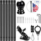 REERON Flag Pole for Outside House Porch Wall Mount, 7 FT 1" No Tangle Stainless Steel Spinning Flagpole Kit with 360° Metal Flag Pole Rings Clips & 2-Position Holder for 3x5' 4x6' American Flags