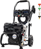 3500 PSI Gas Pressure Washer, 2.3 GPM Heavy-Duty High-Power Cleaner with 209CC 7HP Engine, 25Ft Hose, Axial Aluminum Pump, Soap Tank & 4 Quick-Connect Adjustable Nozzles (Black)