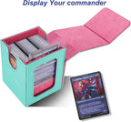AFIING MTG Deck Box for Commander Display,Card Deck Case Fits 100 Double Sleeved Cards, Magic Commander TCG Card Storage Box with 2 Dividers,Dice Bag and 1 Toploader(Green Rose pink)