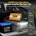 1500 Watt Inverter 12V DC to 110V/120V AC, Pure Sine Wave Inverter for Truck/RV/Home/Solar/Off-Grid, Surge 3000W Pure Sine Power with 2 AC Sockets, 5V 3.4A USB, Digital Display, Remote Controller