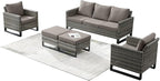 Rilyson Wicker Outdoor Patio Furniture Set - 5 Piece Patio Conversation Set with 2 Wicker Armrest Chairs,2 Rattan Ottoman and 1 Couch for Outside Porch Deck Backyard Garden(Mixed Grey/Grey)