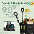 Collapsible Wagon with Wheels, 370lbs Weight Capacity Foldable Beach Wagon with Flexible Handle Portable Utility Wagon Cart for Outdoor, Grocery, Garden, Camping
