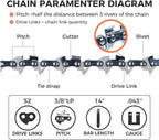 14 Inch Chainsaw Chain CW-R52 3/8" LP Pitch .043" Gauge 52 Drive Links, Replacement Low-Kickback Chainsaw Blade For CS1400 CS1401 XCU03 XCU04 XCU08 WG384, E-00228, 90PX052G (3 Pack) (90YNP-6)