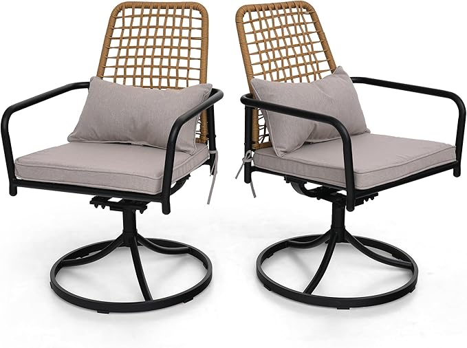 7 Pieces Rattan Patio Swivel Chairs, 63" x 38" Rectangle Table Set and Rocker Wicker Patio Chairs with Cushions