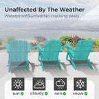 Folding Adirondack Chair Wood Texture 4 Pack, HDPE All-Weather Fire Pit Chairs, Plastic Adirondack Chairs with 2 Cup Holder, Outdoor Lawn Chair for Patio Garden (Lake Blue)
