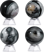 Natural Black Striped Agate Crystal Ball with Acrylic Display Base, 50-60mm Polished Stone Feng Shui Crystal Sphere Meditation Decoration for Home & Office
